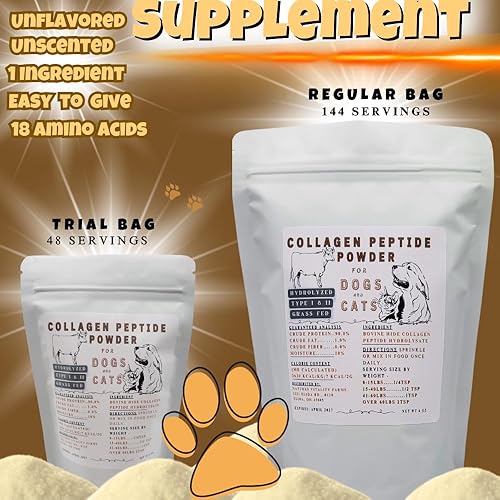 Miniatura 5 de Polvo de péptido de colágeno para perros y gatos, hidrolizado, carne de res alimentada con pasto, bovino criado en pastos, alivio de cadera y