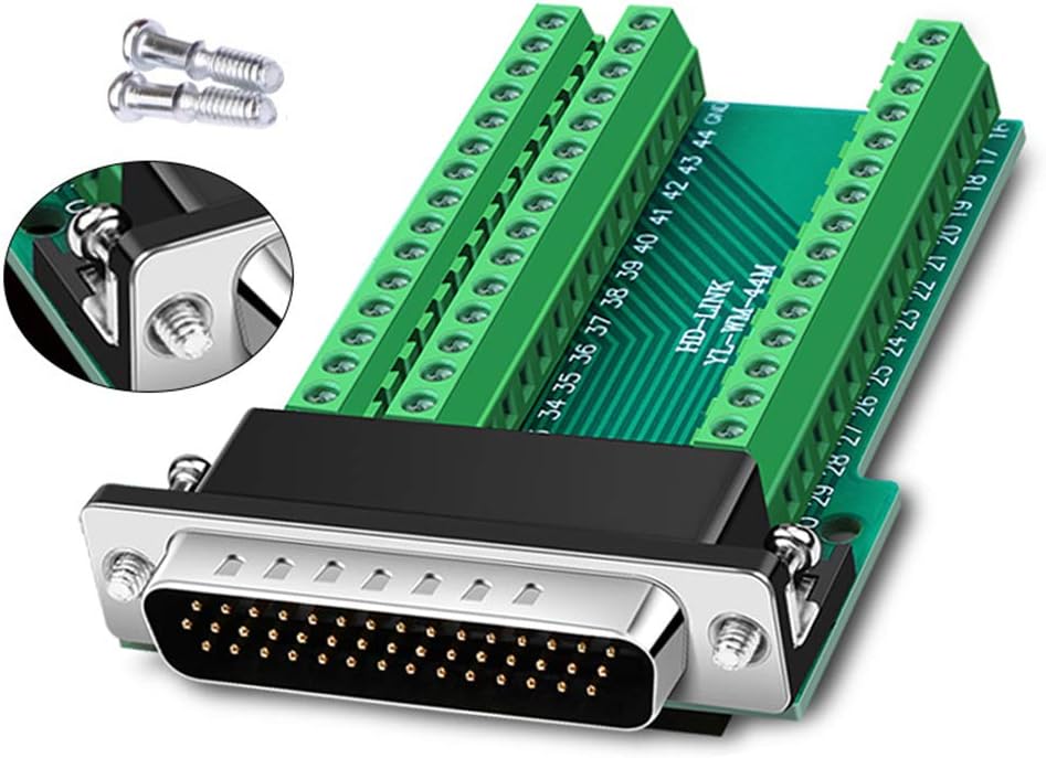 DB44 Solderless Connector, Male D-SUB to 44-pin Port Terminal Adapter Breakout Board with Bolts