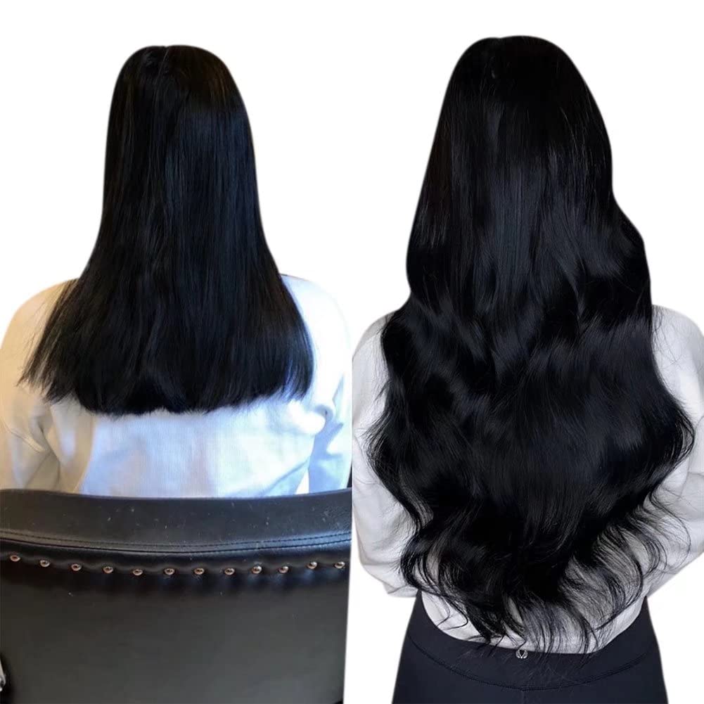 LaaVoo Black Hair Extensions Clip in 16 Inch Clip in Hair Extensions Real Human Hair Natural Black 120g 7pcs Full Head Remy Straight Hair Double Weft #1 - Image 4