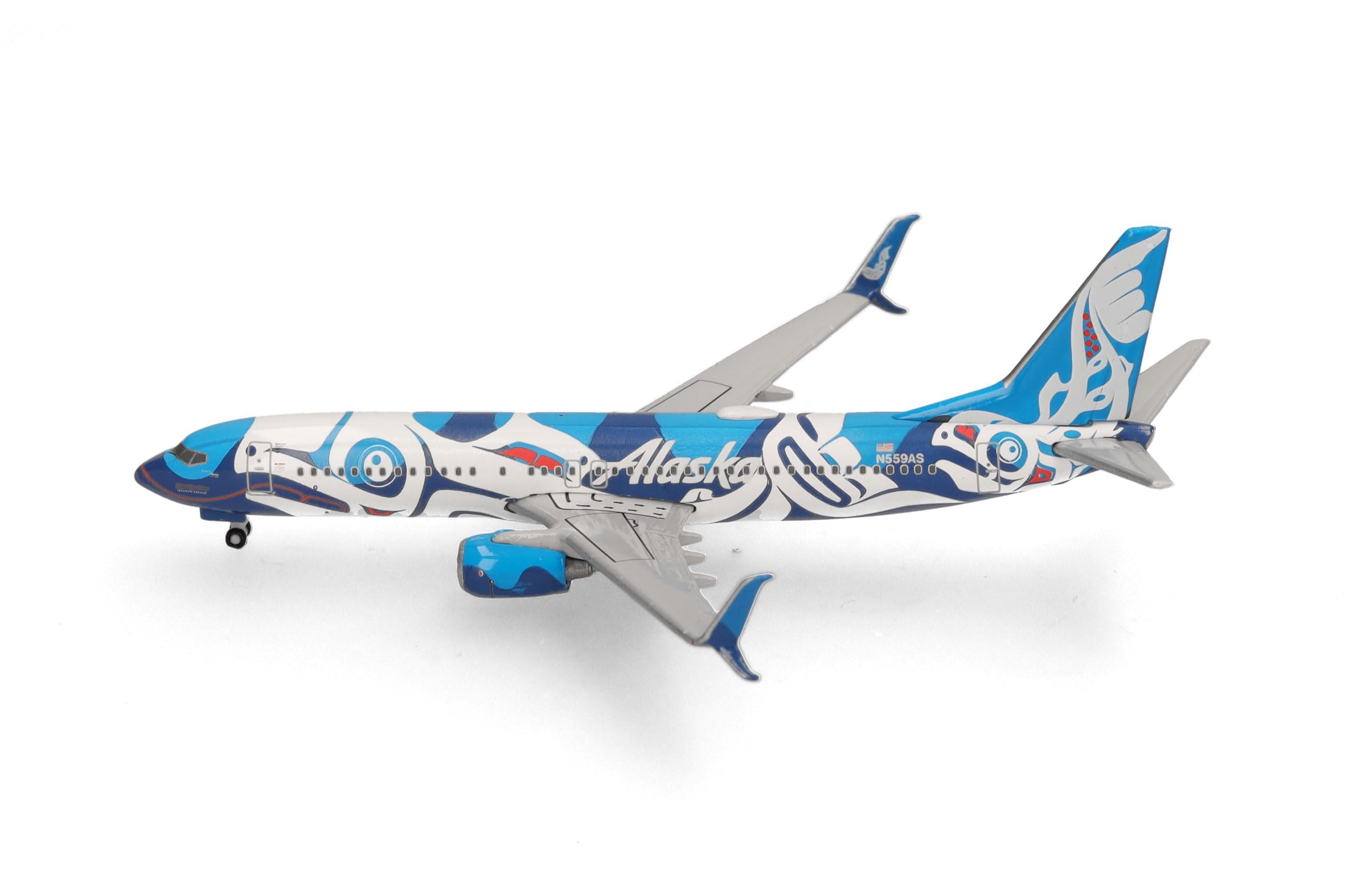 Herpa Model Airplane Boeing 737-800 "Xáat Kwáani (Salmon People)" Alaska Airlines, Miniature in 1:500 Scale, Collectible - Image 2