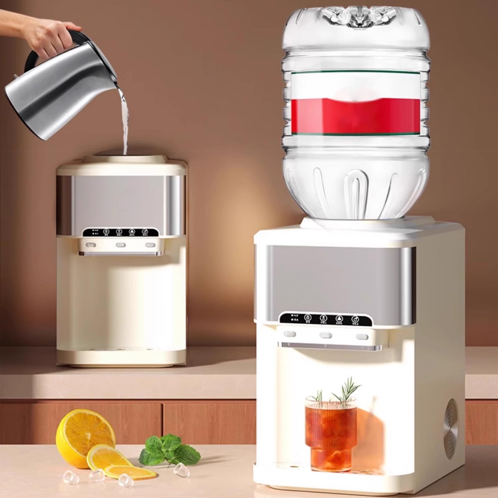 Ice Makers Countertop Nugget Ice Cubes Small Stainless Steel 55lbs/24h 3-In-1 Water Cooler Dispenser With Built-In Ice Maker For Home Office White on Fridge.com - View 5