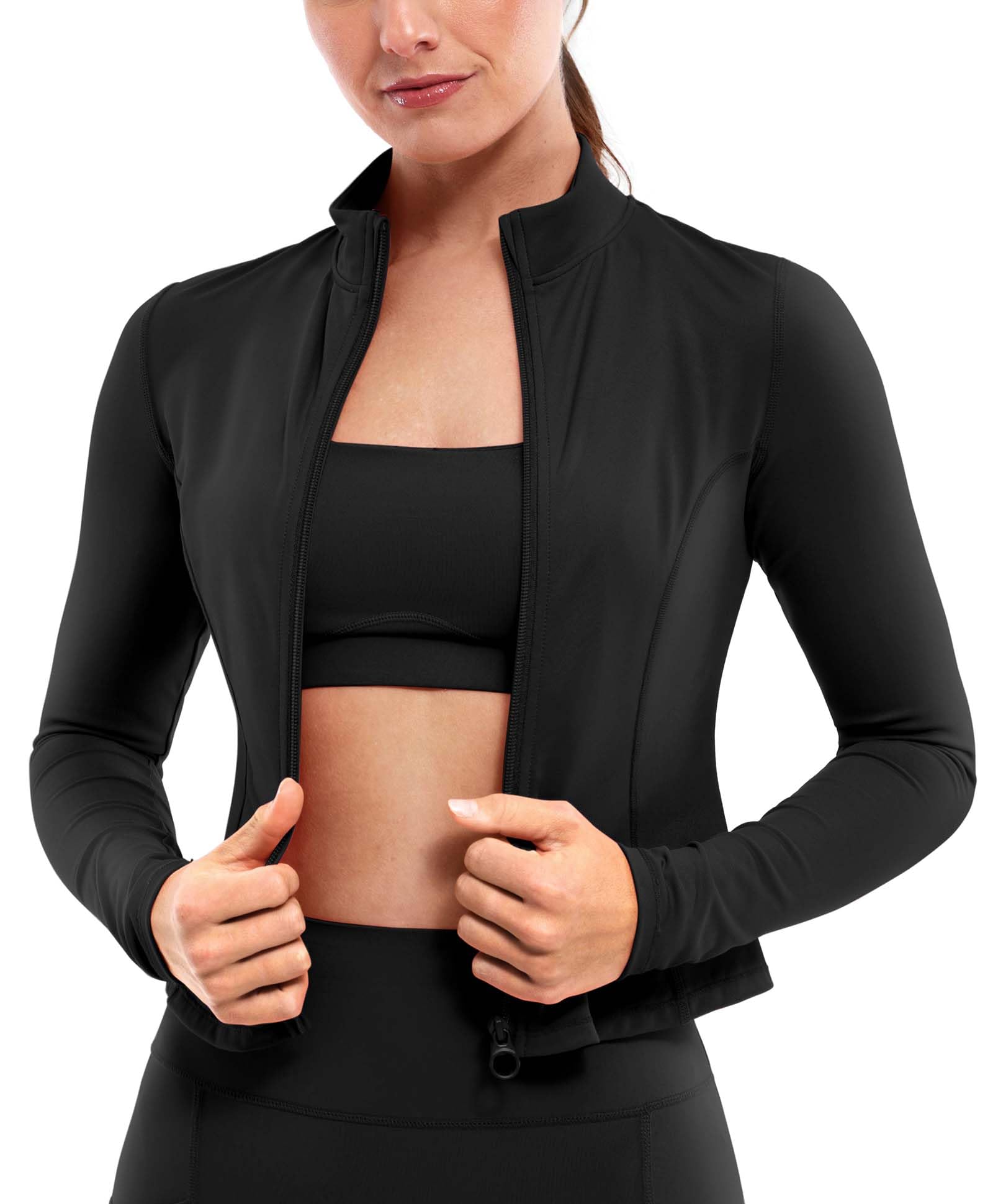 BRXL Women's Athletic Full Zip Jacket Lightweight UPF 50+ Sun Protection Workout Running Outdoor Slim Fit Long Sleeve Shirts Black M