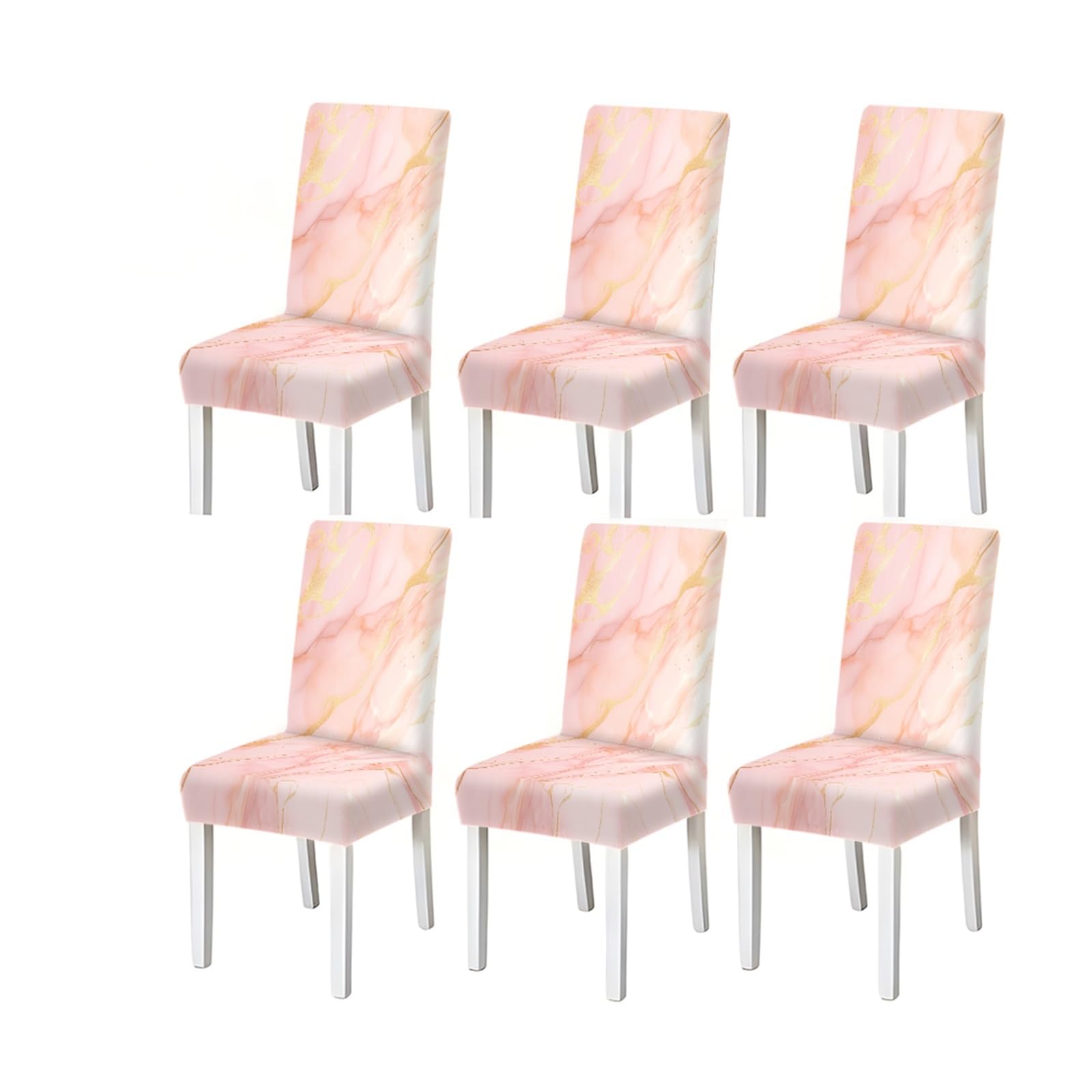 BOSUYBN Pink Marble Pattern Print Dining Chair Covers Set Of 2/4/6, Gold Vein Stretch Slipcovers For Kitchen Dining Room Furniture Protectors for Home Dining Room(6PCSChair cover)