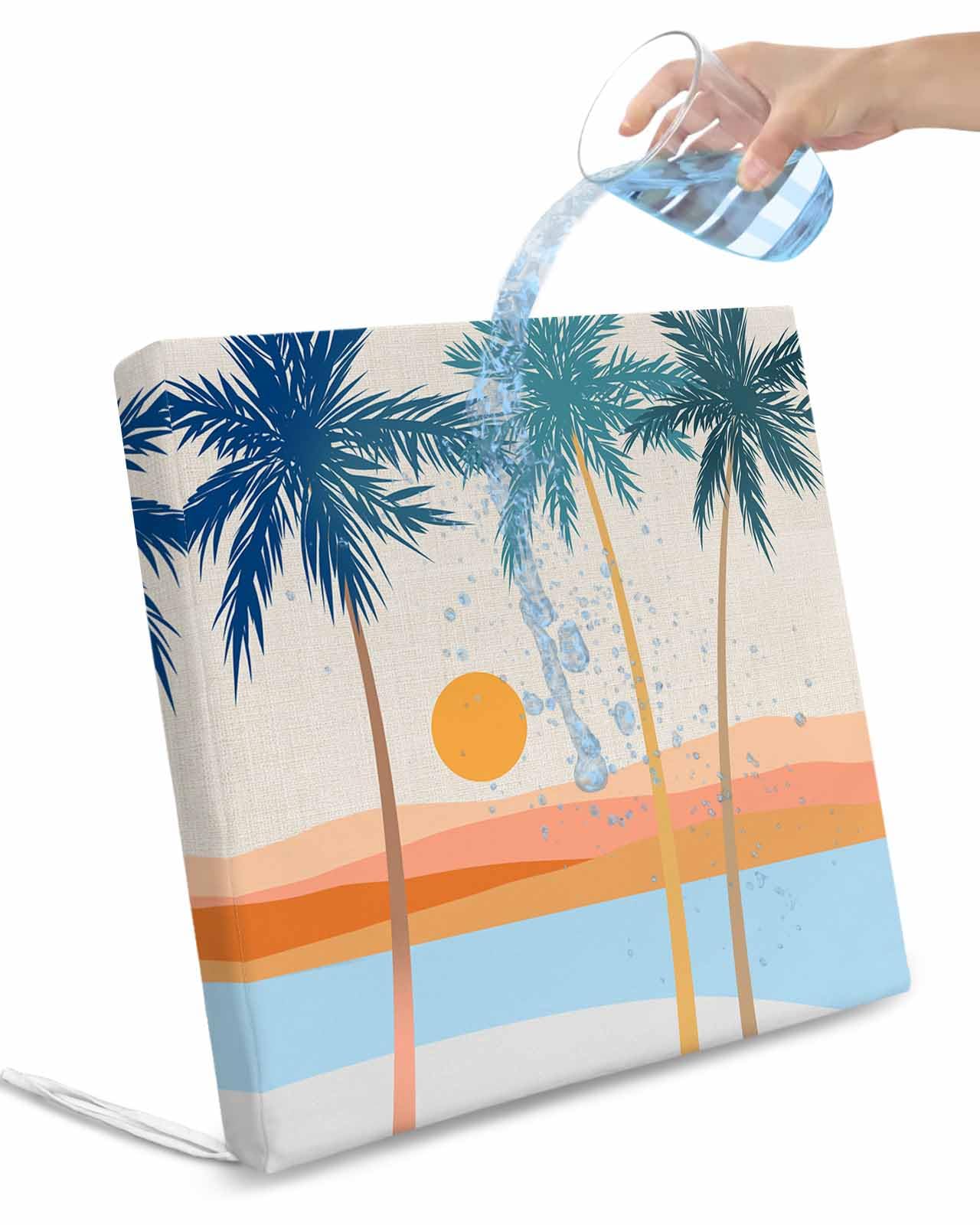 Edwiinsa Summer Palm Tree Indoor/Outdoor Seat Cushions Cover,Waterproof Patio Chaise Lounge Cushion Cover for Beach Pool Side Chair Cushions 22x20x4 Pieces Boho Geometric Contemporary Beach