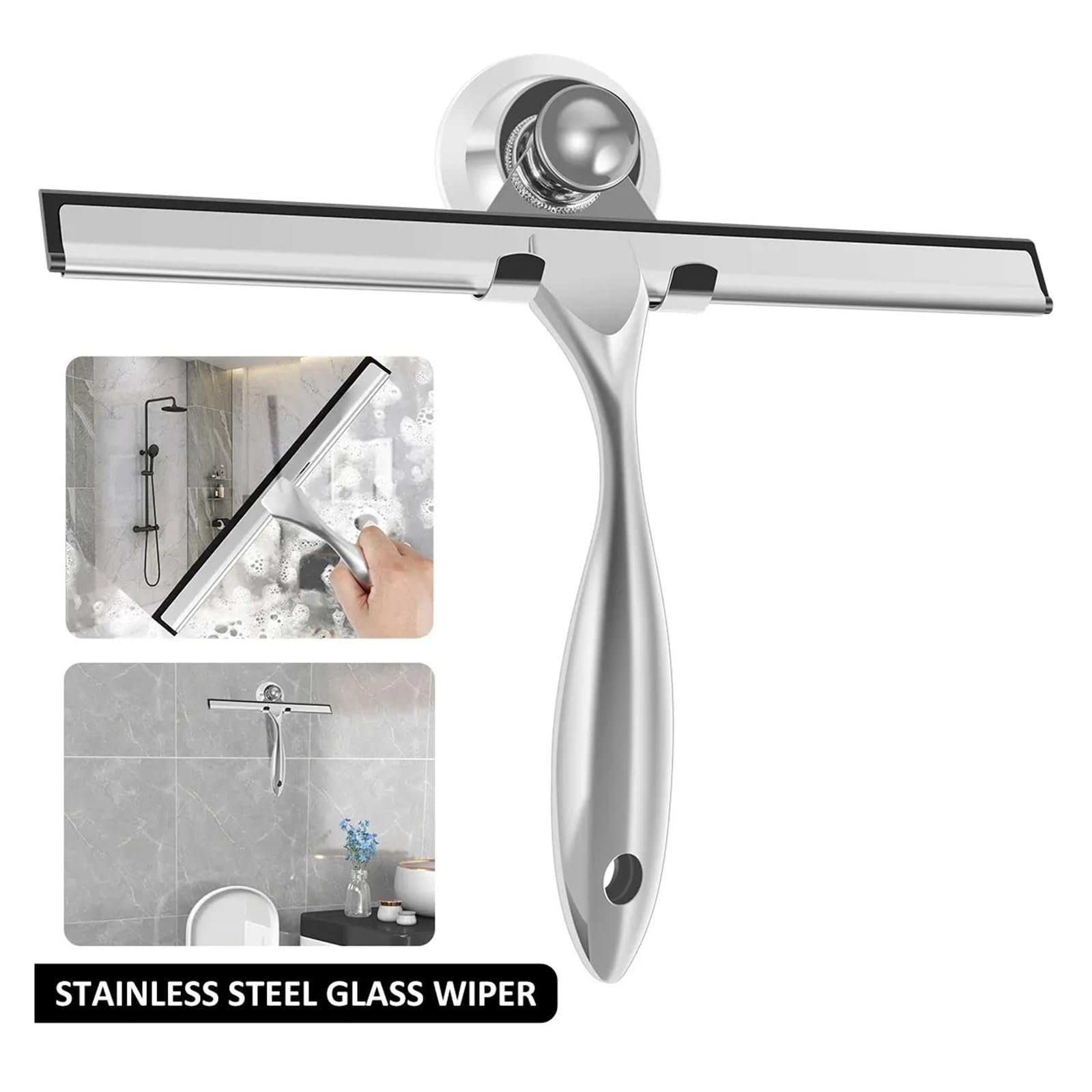 Limpiador de Ducha de Acero Inoxidable for Ventanas con Ventosa, Multiusos, for Ducha, Limpieza de Azulejos de baño, 1 Unidad para Ventana, Espejo