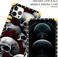 Vista 2 de DAIZAG Funda compatible con iPhone 13, funda dorada a prueba de golpes, diseño de rosas y esqueletos