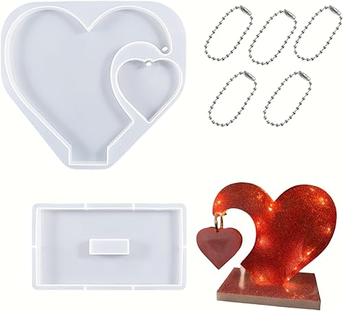 Miniatura 8 de Paquete de 2 moldes de resina para marcos de fotos, moldes de silicona epoxi rectangulares y en forma de corazón para decoración del hogar,