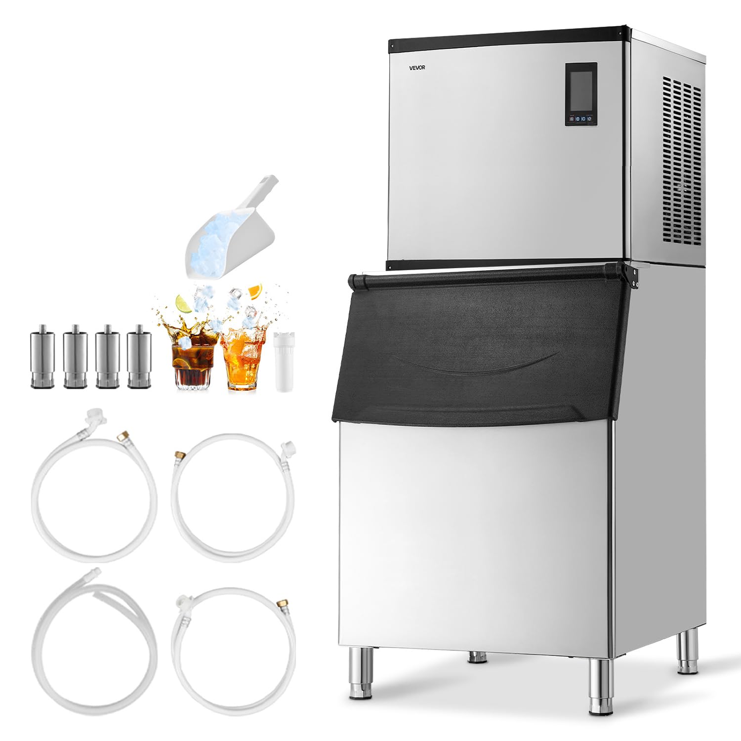 VEVOR Commercial Ice Maker Machine, 1000LBS/24H Ice-Making Machine with 500LBS Stainless Steel Storage Bin, Auto Self-Cleaning Ice Maker with