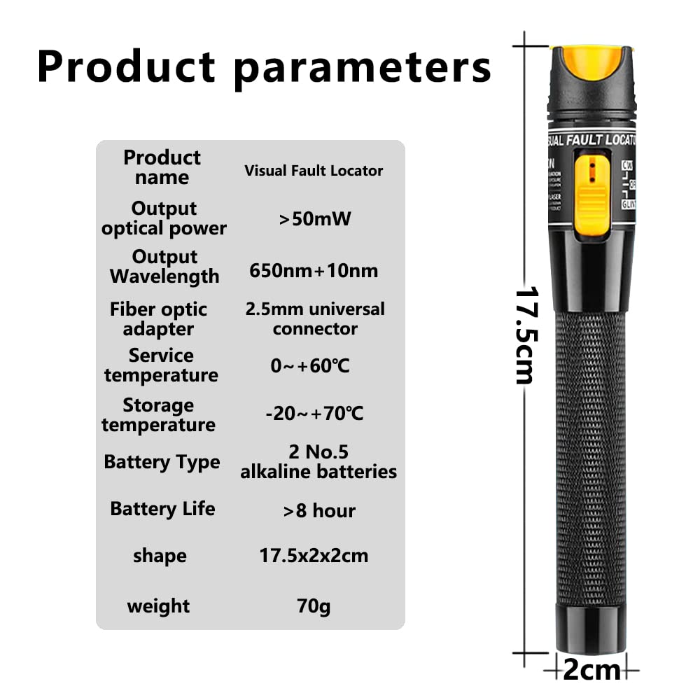 Optisches Leistungsmessgerät OPM -70 ~+10 dBm &50MW-Sichtfehlerortungsgerät | FTTH-Glasfaserkabel-Tester-Set, FC-Stecker auf LC-Buchse Adapter im Lieferumfang enthalten