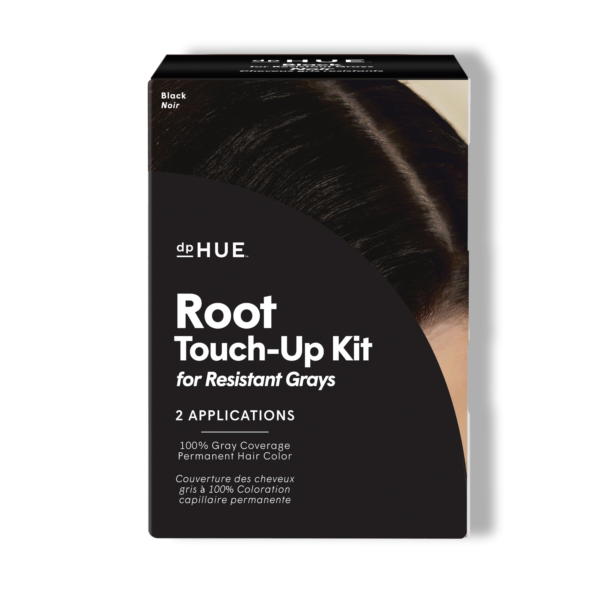 dpHUE Root Touch-Up Kit for Resistant Grays, Black - Permanently Cover Difficult, Stubborn Gray Hair - 2 Applications Included - Vegan & Leaping Bunny