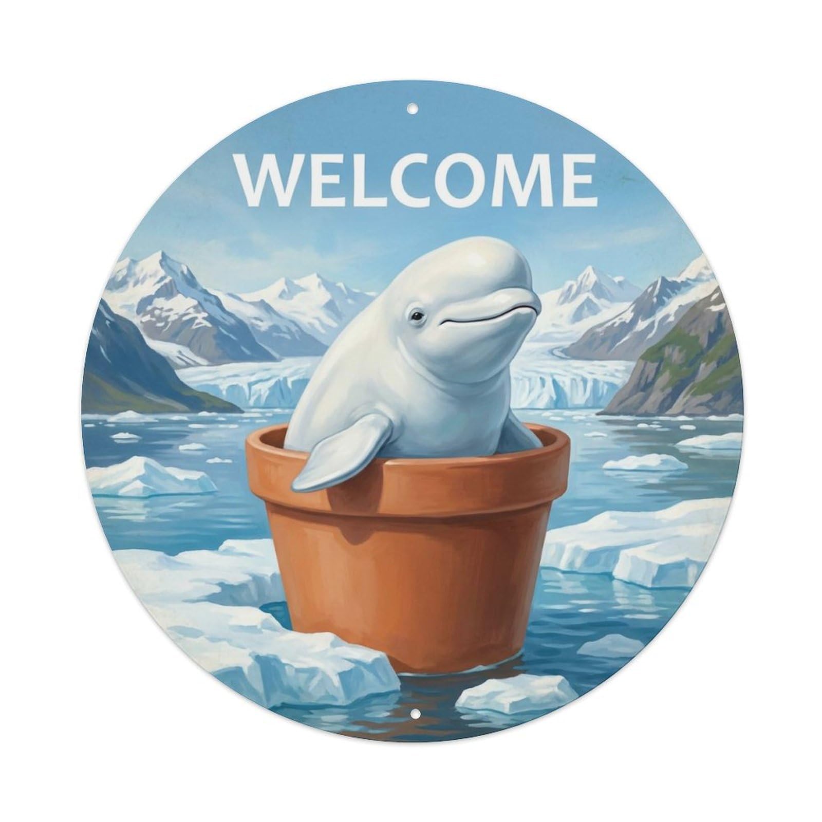 Okahys 8X8inch(20X20cm) Welcome Beluga Glacier Bay Metal Tin Sign