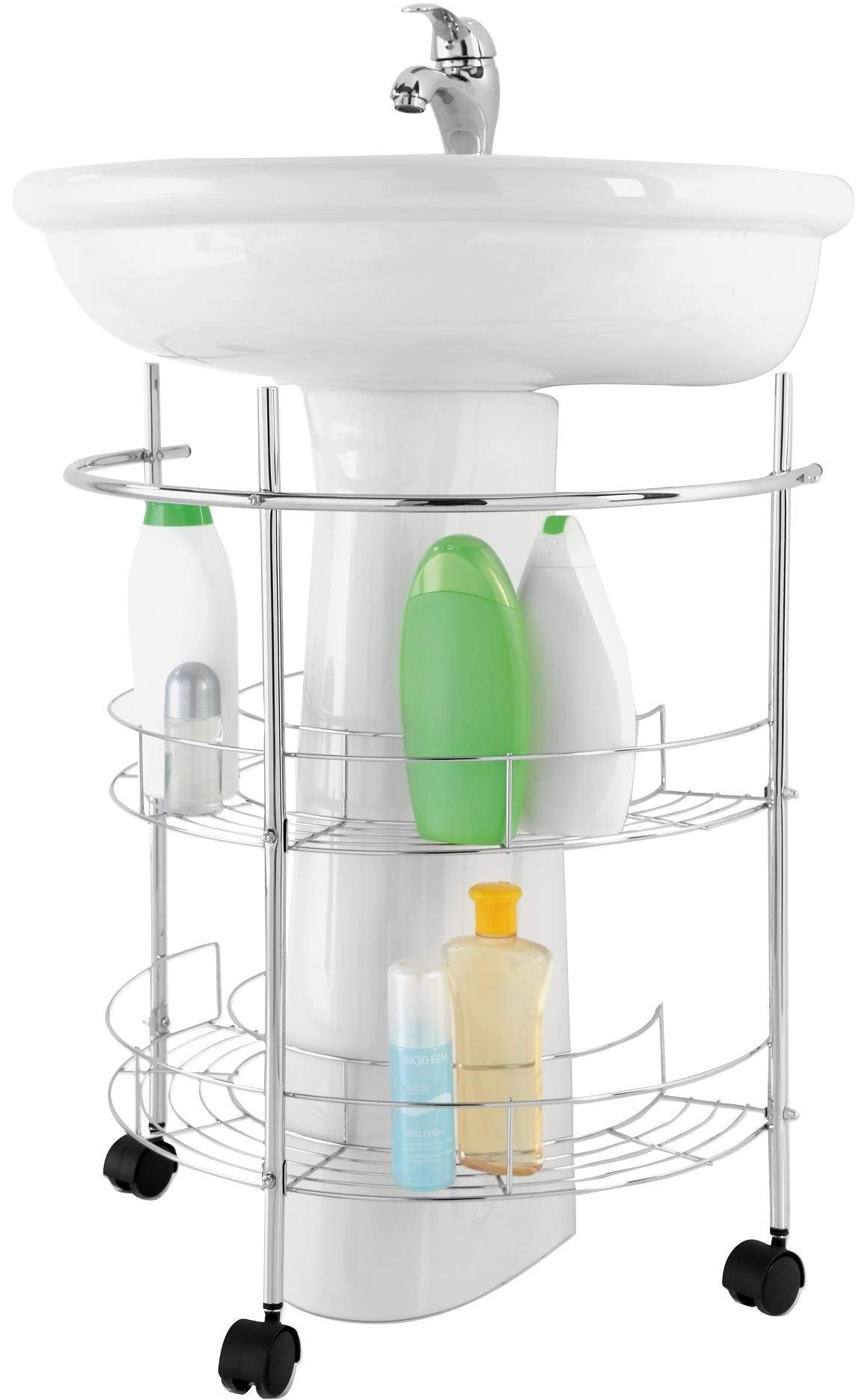 Feridras 2 ripiani, Mobile Bagno Sottolavabo 34x55x67 con Rotelle Cromo