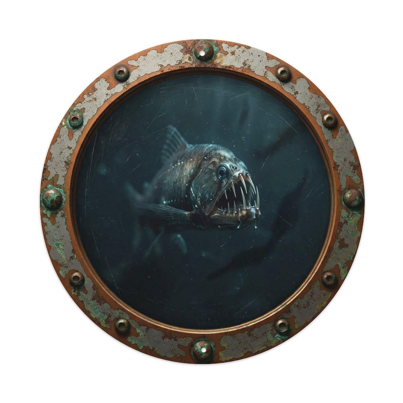 Gead 8X8inch Style Vintage Porthole Viperfish Nautical Window View Metal Tin Sign