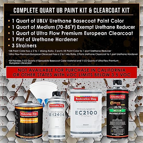 Restoration Shop - Jet Black (Gloss) Urethane Basecoat with European Clearcoat Auto Paint - Complete Quart Paint Color Kit - Automotive Refinish Coating