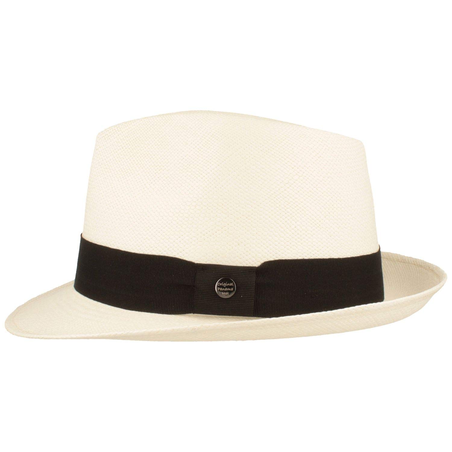 Breiter ORIGINAL Panama-Hut | Stroh-Hut | Sommer-Hut aus Ecuador – Schmaler Trilby - Handgeflochten, UV-Schutz, Bruchschutz