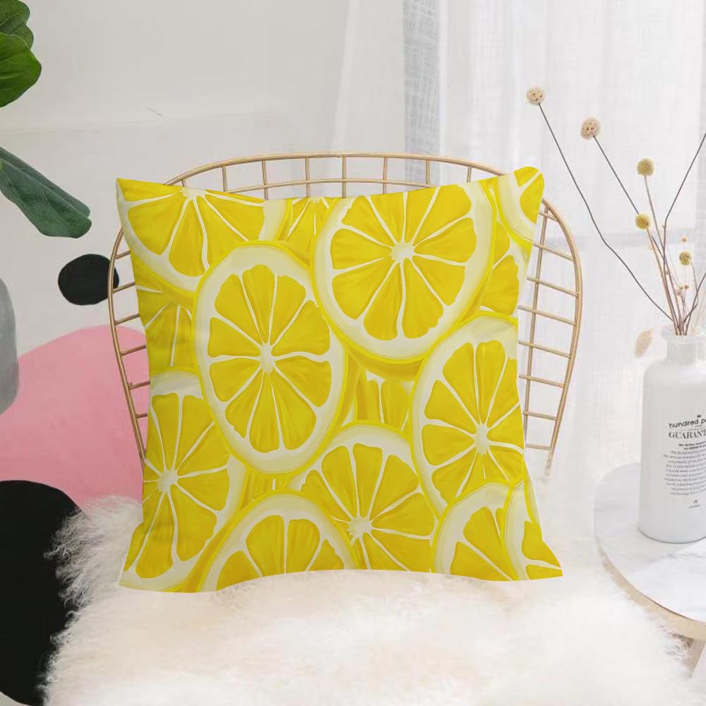 HYMSXW Cushion Cover,Throw Pillow Case Home Decorative for Living Room Bedroom Sofa Chair 20X20 Inch,Close Up Sliced Yellow Lemon Background Texture,Pillowcase 50X50cm