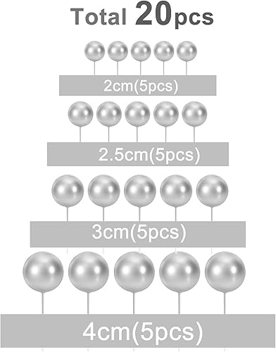 Miniatura 2 de ASTARON 20 piezas de decoración de pastel de bola, mini globos, bolas plateadas, palillos de tarta, bolas de decoración de tartas, bolas para