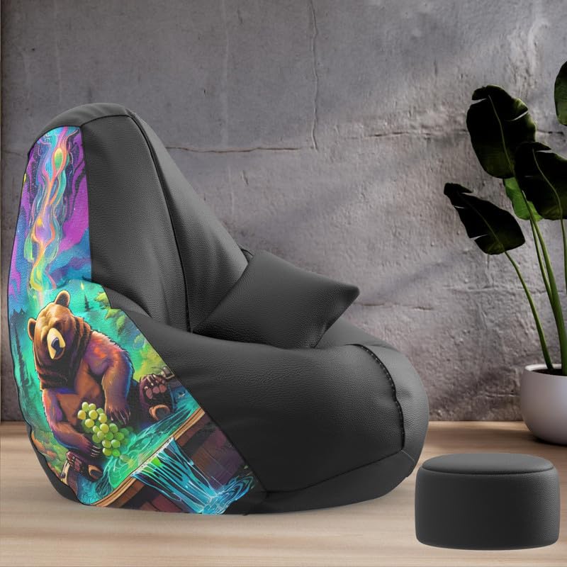 Biggie Bean Bag Cover 4XL Evergreen Classics Bean Bag-Loud Prints-Soft Landings-Styled with Free Cushion & Footrest (Matching Color : Printed Waterfall Teddybear-Black)-image-45