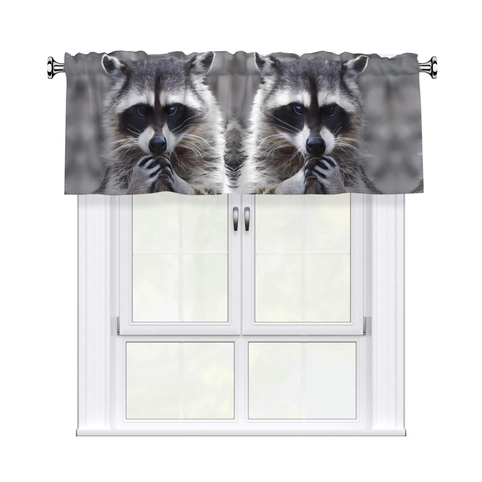 WHJDPP Cute Raccoon Prints Charming Kitchen Window Cover – 54x18 Inch Peach Skin Valance with Decorative Print