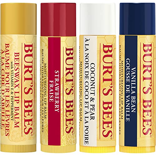 Burt's Bees Paquete múltiple de bálsamo labial, cera de abejas, fresa, coco y pera, vainilla, Best of Burt's, 4 x 4.25 gramos - imagen 2