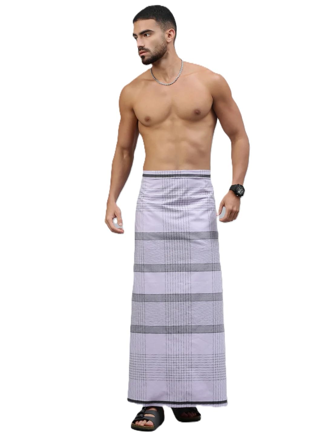nandu Brand Men's Cotton White Lungi - 1Pcs Pack (Checked Pattern May vary # 2.20Mts Free Size) # Stitched Lungi and Ready to Wear #-picture-27