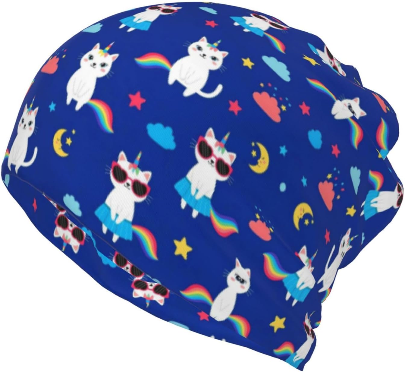 Beanie Cap Cute Funny Rainbow Cats Unicorns Hedging Caps, Chunky Baggy Skull Hat for Girls Boys, Multipurpose Soft Sleep Cap for Camping Party, Year Round Comfort