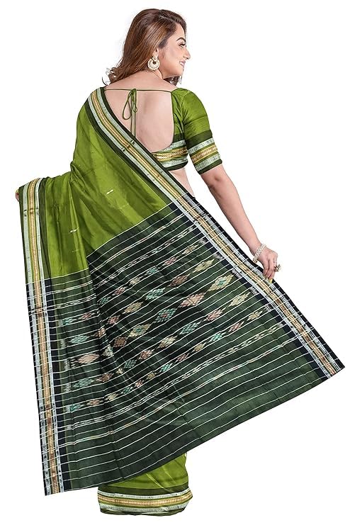 Image of Sambalpuri Handloom Saree Women's Cotton Saree Odisha Handloom Handmade Pure Cotton Khandua Natural Cotton Ikat Sambalpuri Saree For Women Ikat Handloom Saree For Women
