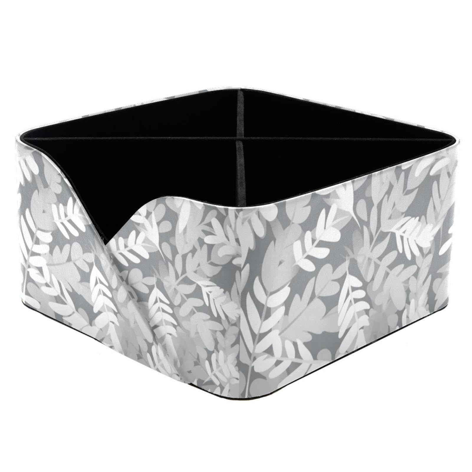Porte-stylos rectangulaire à double compartiment et motif feuilles blanches pour bureau