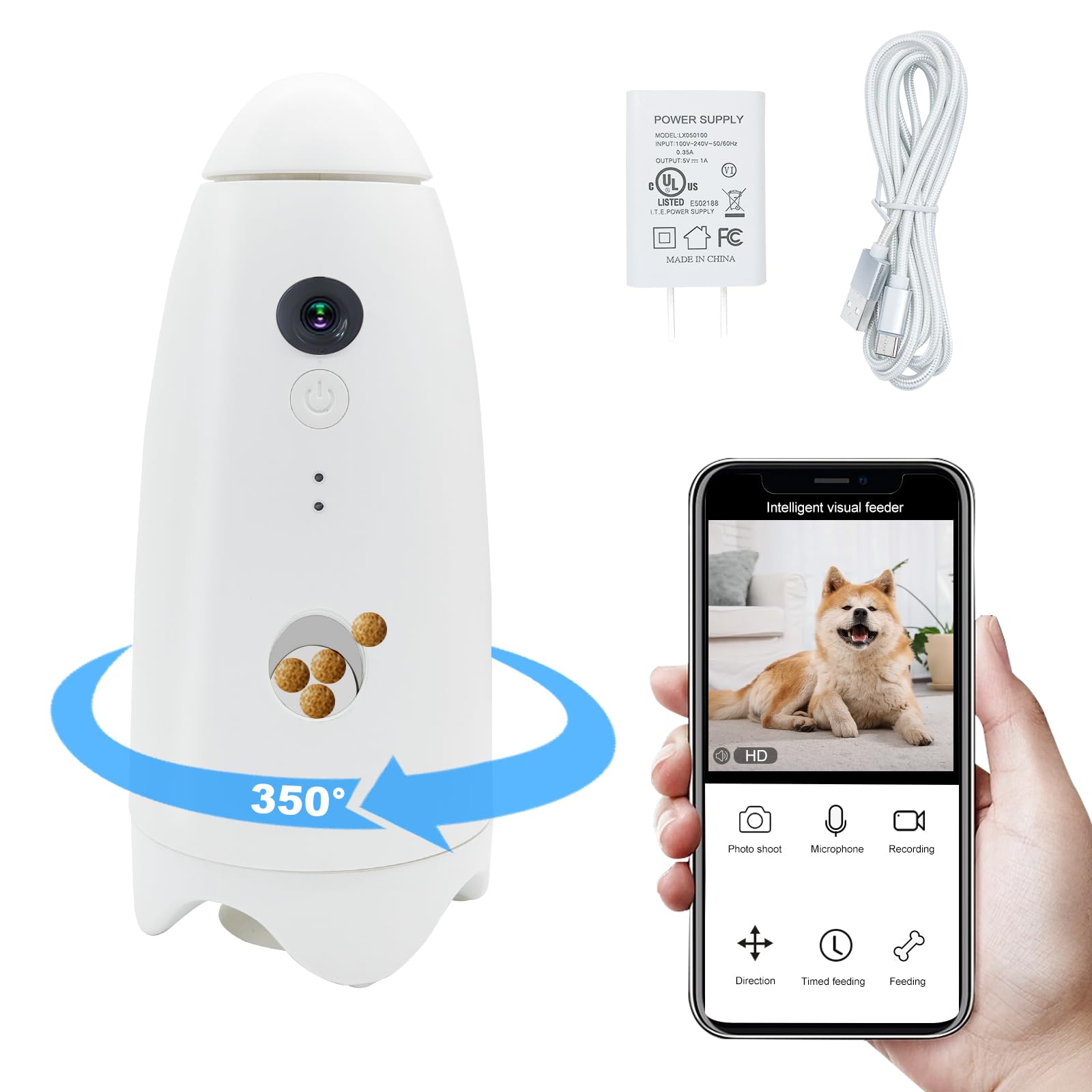 caichuxiye Pet Camera Treat Dispenser, 360 Dog Camera, 1080p HD, Remote Monitoring, Auto Night Vision, Two-Way Audio, Suitable for Dogs and Cats
