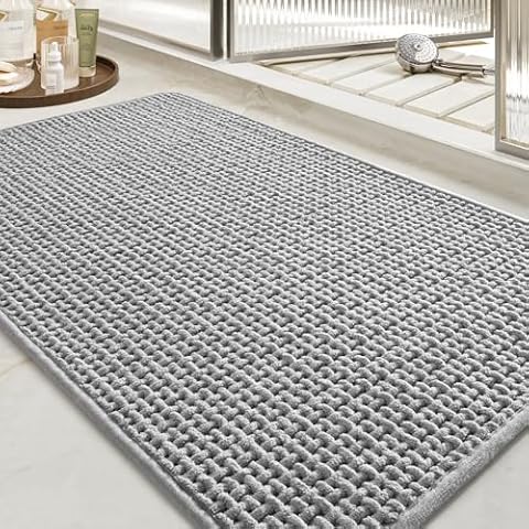 tchidio Soft Chenille Bath Mat-Super Absorbent Bathroom Mat Quick Dry- Rubber Backed Bath Mats for Bathroom Floor Non Slip- Machine Washable Bathroom Rugs Front of Bathtub,Shower Room,Sink-2435-GREY Cover