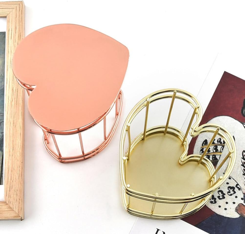 iplusmile Rose Gold Pen Holder Heart Shaped Metal Desk Organizer Compact 6.24 Inch Desktop Pencil Holder for Office Home Makeup Brush Storage