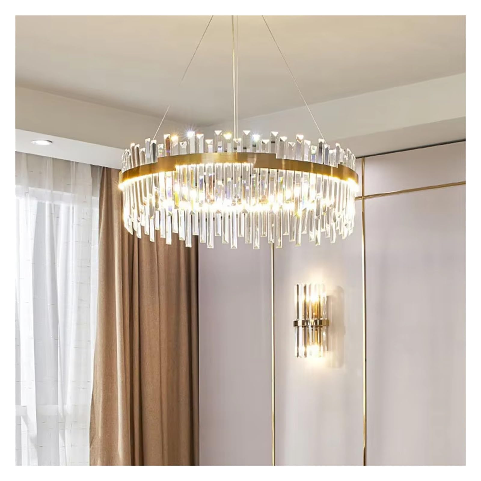 ZTCHSENZT Modern Gold Round Crystal Chandelier for Living Room, Bedroom, Dining Room Luxury Ceiling Chandelier with Adjustable Hanging rop ?,3color dim-60cm