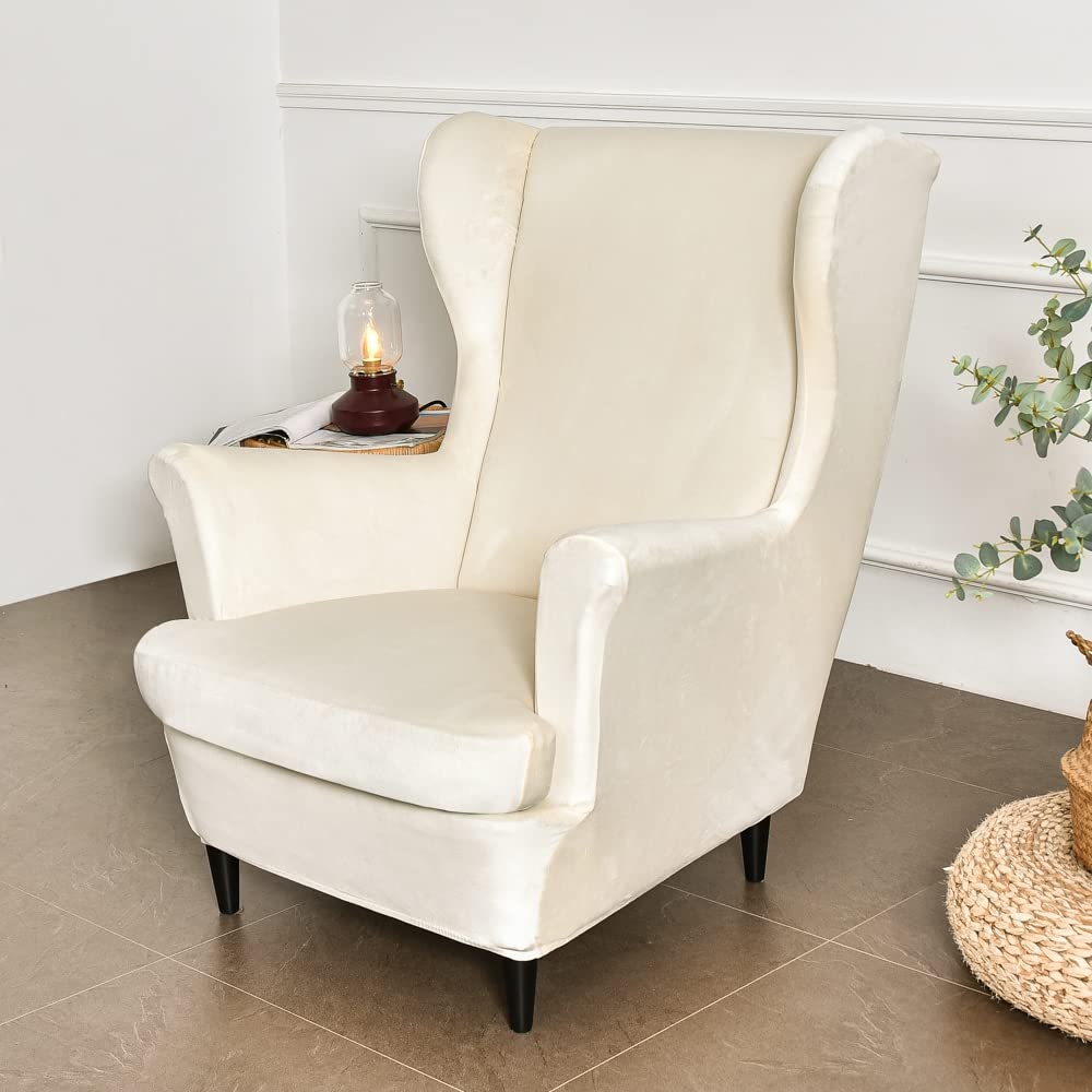Highdi 2 Pezzi Copripoltrona Con Orecchie Elasticizzato - Fodera Rimovibile Per Poltrona 1 Posto Con Cuscino, Foglie Nere - 2