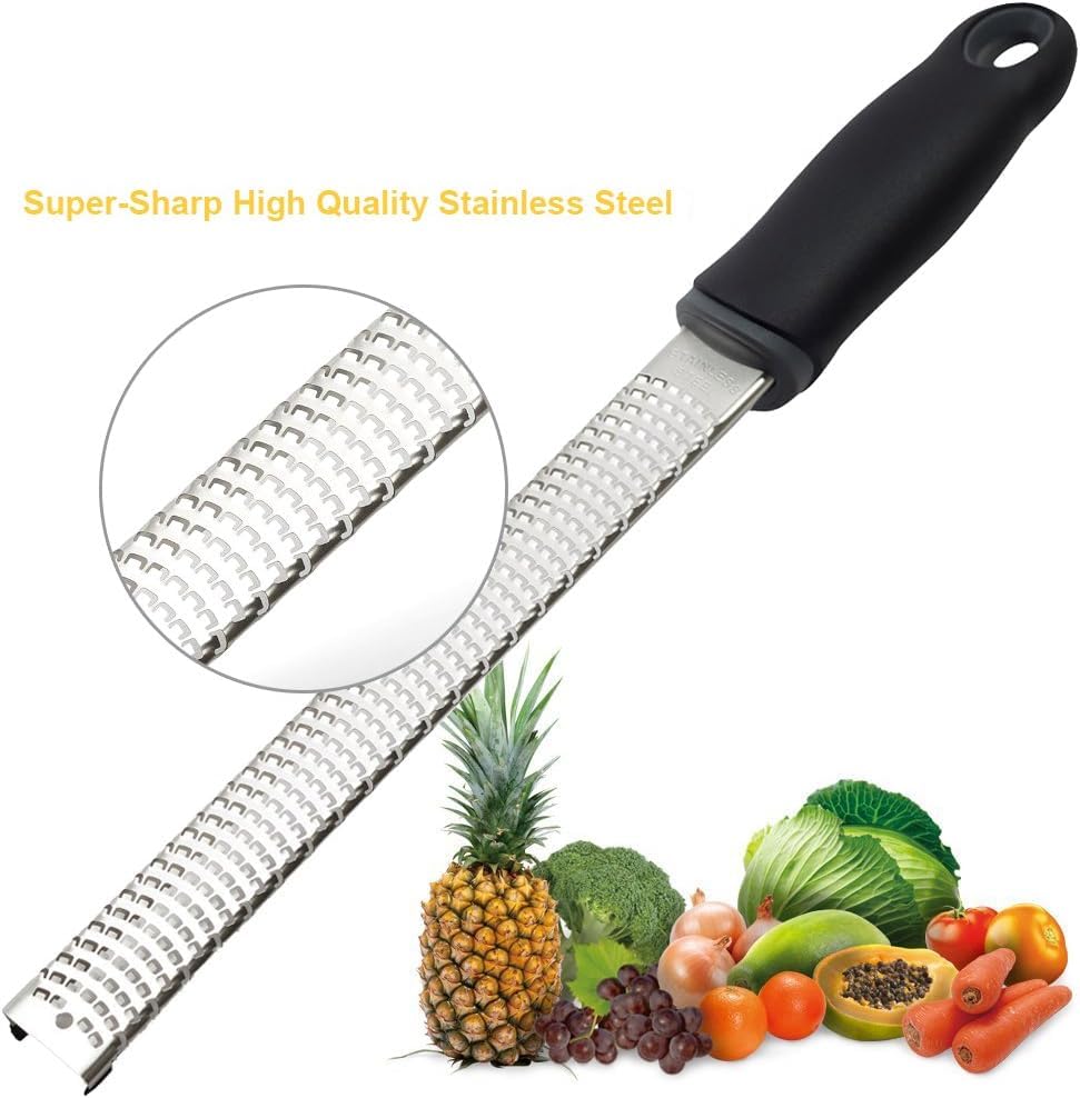 Image of Baskety Stainless Steel Zester Grater Handheld for Lemon, Cheese, Ginger, Garlic, Vegetables & Fruits - 1 Piece (Black)