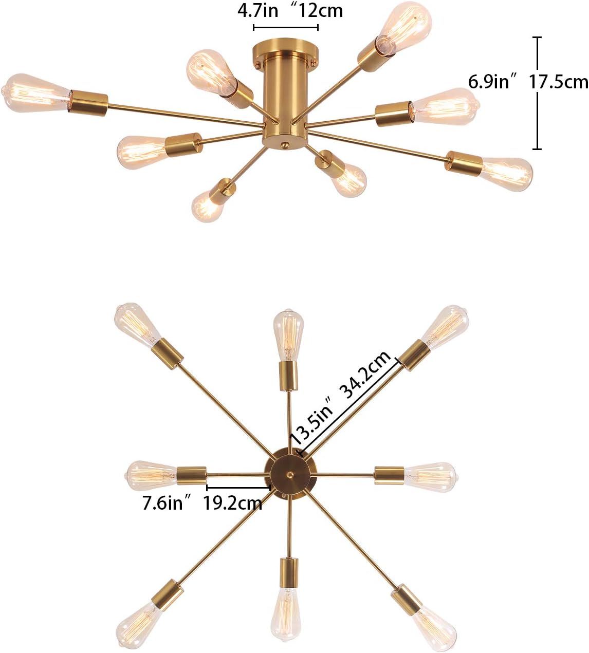 Best Seller PUMING Gold Semi Flush Mount Ceiling Light - 8 Lights Sputnik Chandeliers Mid-Century Brushed Brass Ceiling Lamp Vintage Industrial Lighting Fixture Chandeliersfor Bedroom Dining Room Living Room New Deal PUMING Gold Semi Flush Mount Ceiling Light - 8 Lights Sputnik Chandeliers Mid-Century Brushed Brass Ceiling Lamp Vintage Industrial Lighting Fixture Chandeliersfor Bedroom Dining Room Living Room