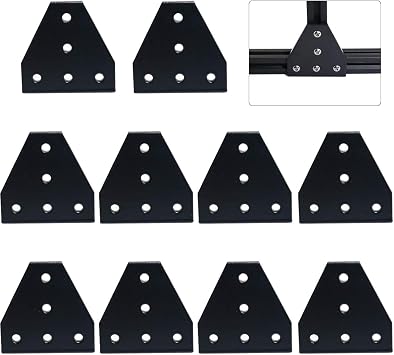 10pcs 2020 Corner Bracket Plate Anodised T Shape 5 Hole 90 Degree Outside Joining Plate for 20 x 20mm Series Aluminum Extrusion Profile Black