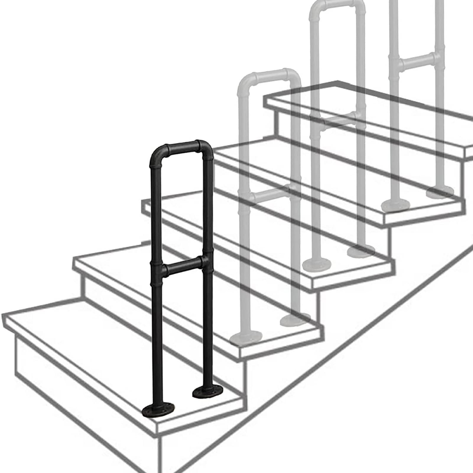 Meiiron Staircase Handrails, U Shaped Stairs Handrails Professional Indoor Safety Fence Stair Handrail Guardrail Corridor/Loft/Ramp/Step Railing Fence 1Pc/Black (Size : 75cm)