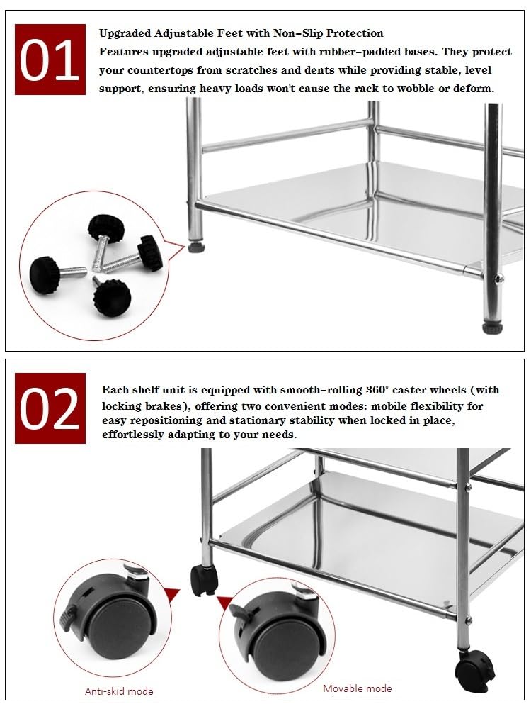Carrello da Cucina a 4 Livelli con Ruote, Centro di stoccaggio Mobile per Cucina, Organizer Mobile per Lo stoccaggio, Grande scaffale da Cucina in Acciaio Inox con Ruote con Blocco