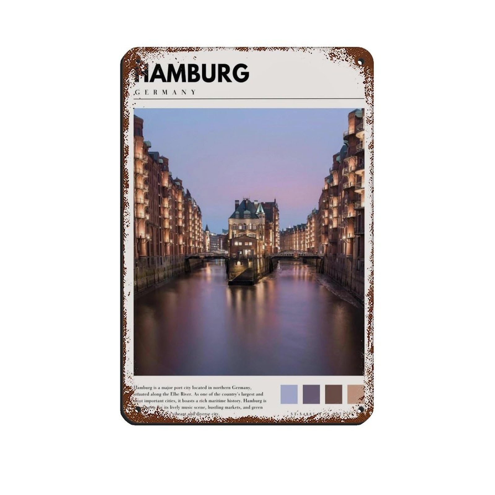 Hamburg Germany Poster Hamburg Art Tin Sign Vintage Metal Pub Club Cafe Bar Home Wall Art Decoration Poster Retro 8x12inch(20x30cm)