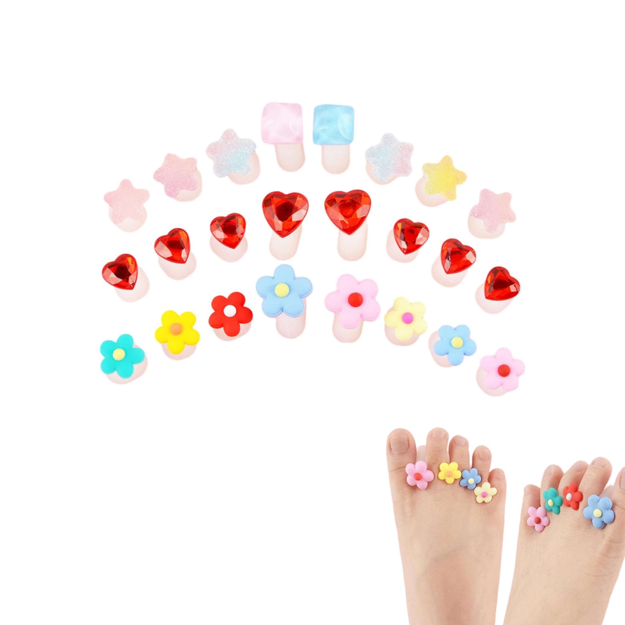 WOFASHPURET 24 Separadores de Dedos de Manicura, Alisador de Dedos de Goma, Separadores de Separador Pie Silicona Suave en Forma de Flor y Corazón, Separadores de Dedos de Los Pies para DIY Manicura