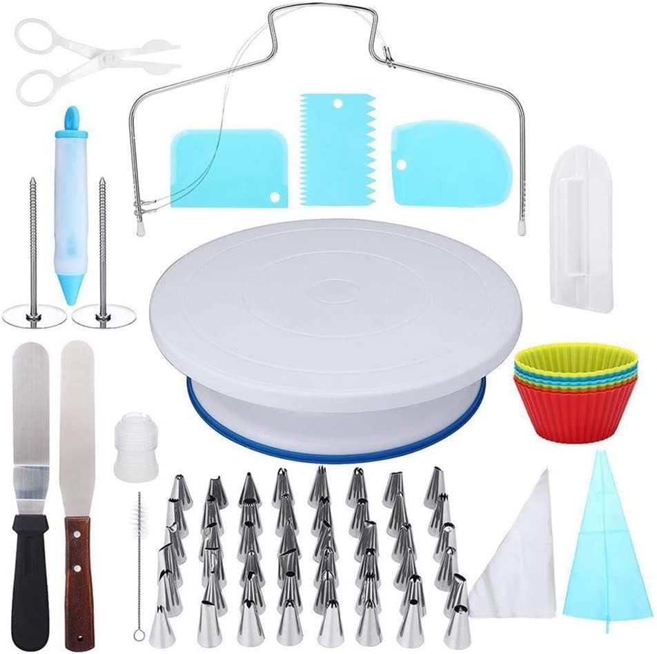90Pcs Cake Decoration Tools Non Slip Base Cake Turntable Icing Smoother Spatula Decorating Pen Cake Cup Frosting Tools