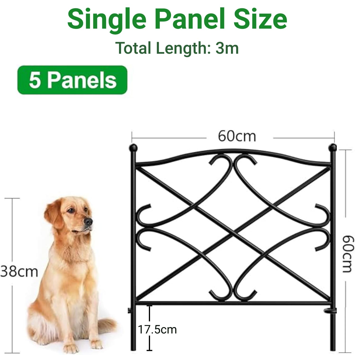 Amagabeli Garden Home 5 szt. 60 cm x 3 m, dekoracyjne metalowe ogrodzenie ogrodowe, płoty ogrodowe, kompletny zestaw, ogrodzenie, metal, drewno, drut