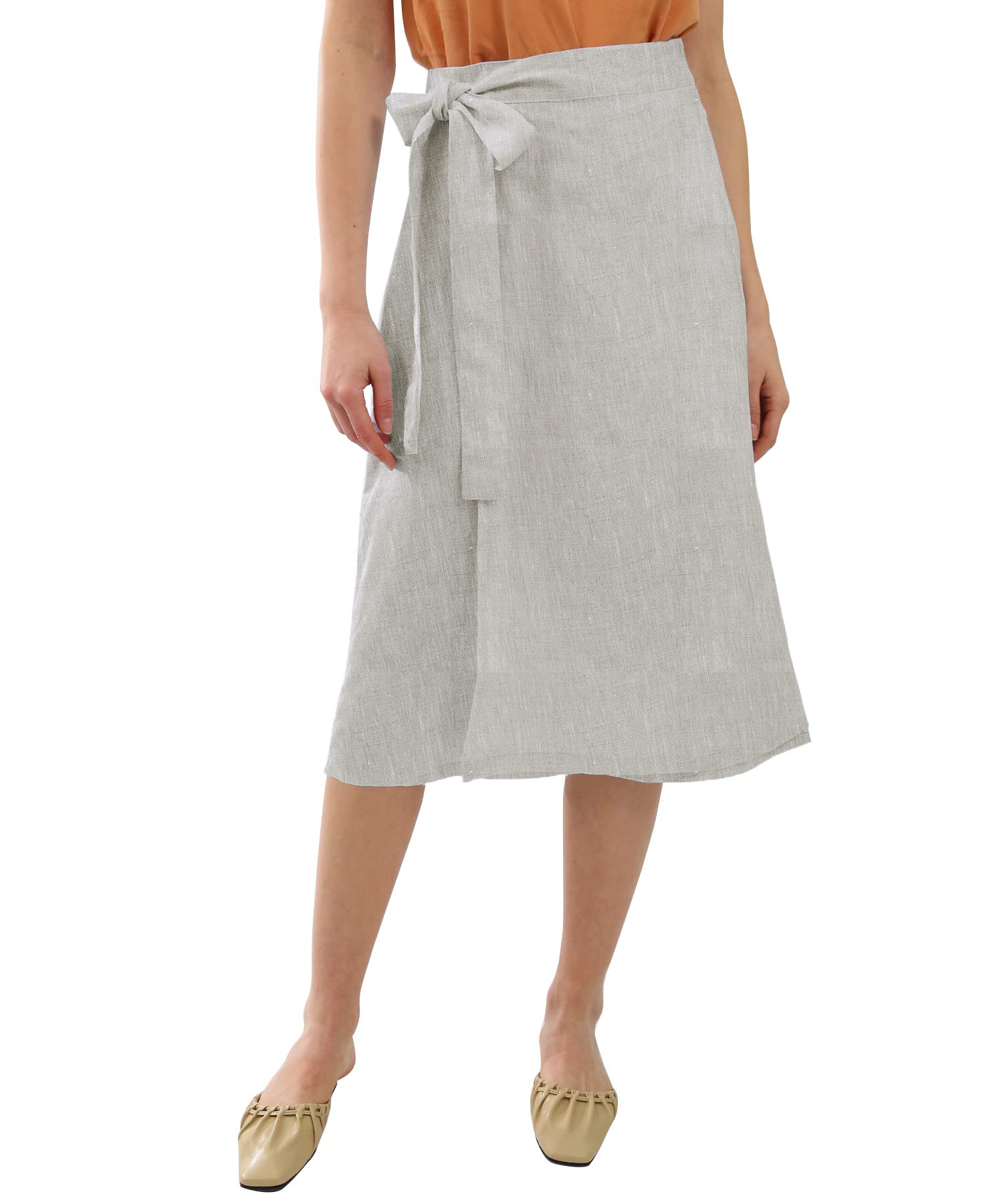 AmazhiyuWomens Pure Linen Summer Beach Midi Side Wrap Slit Skirt Causal