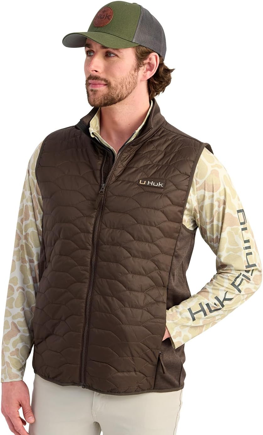 HUK Men's Scale Hybrid Vest, Quilted Insulation With Performance Fleece Panels for Fishing and Outdoor Comfort