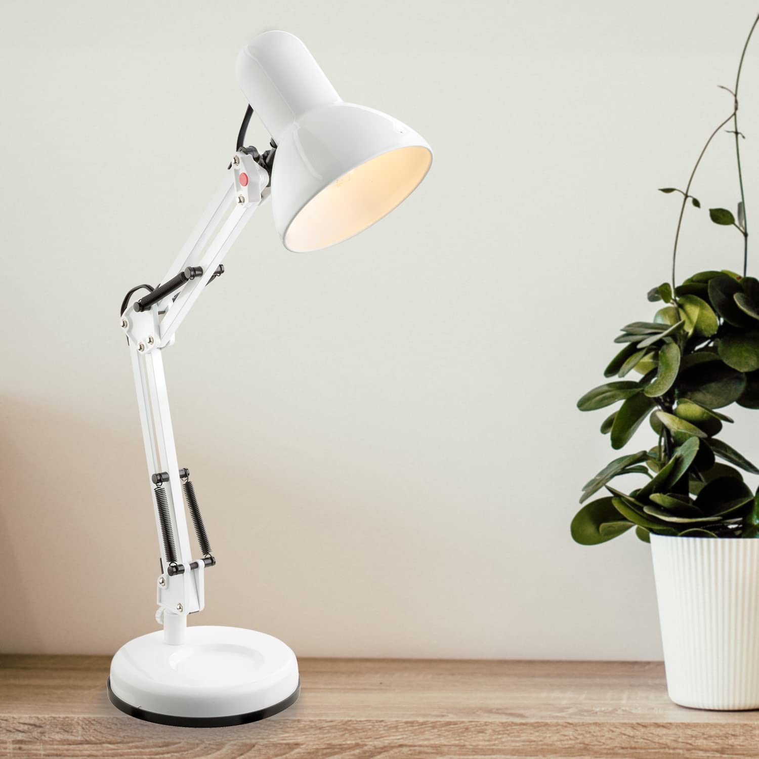 FSLiving Lampe De Chevet à Pince Réglable - Bras Flexible, Variateur Luminosité Et Minuterie - Culot E27 Max 60W - Blanc