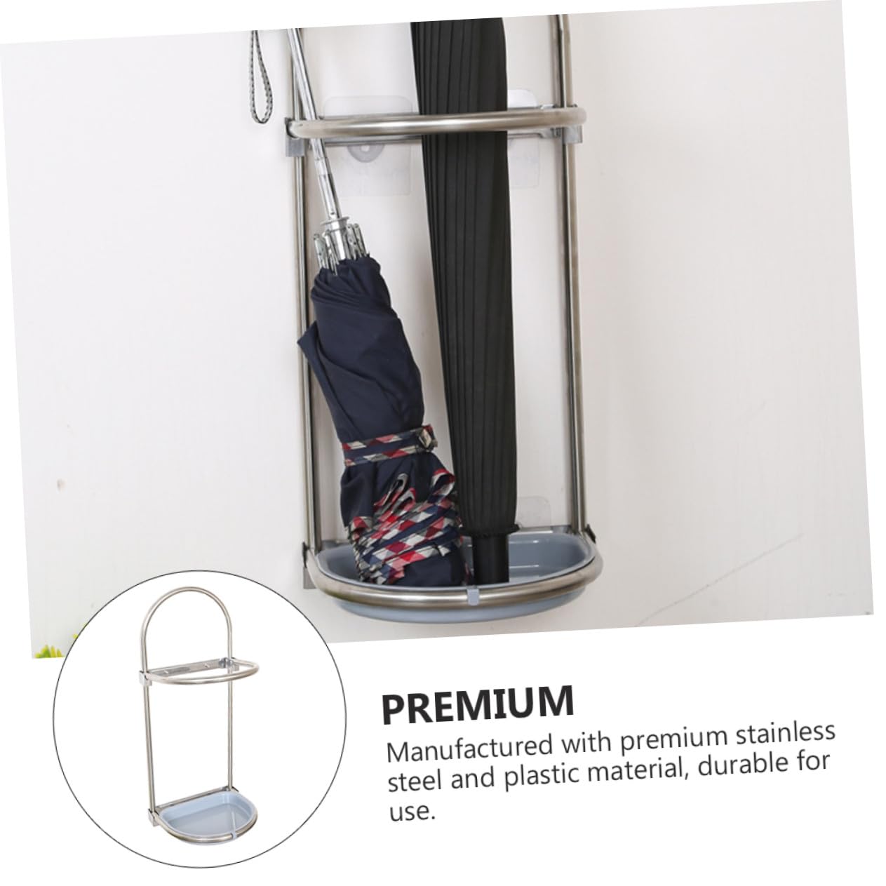 HANABASS Supporto Portaombrelli da Parete Pieghevole in Acciaio Inossidabile Organizer Multiuso per Ingresso Casa Design Compatto Argento e Azzurro