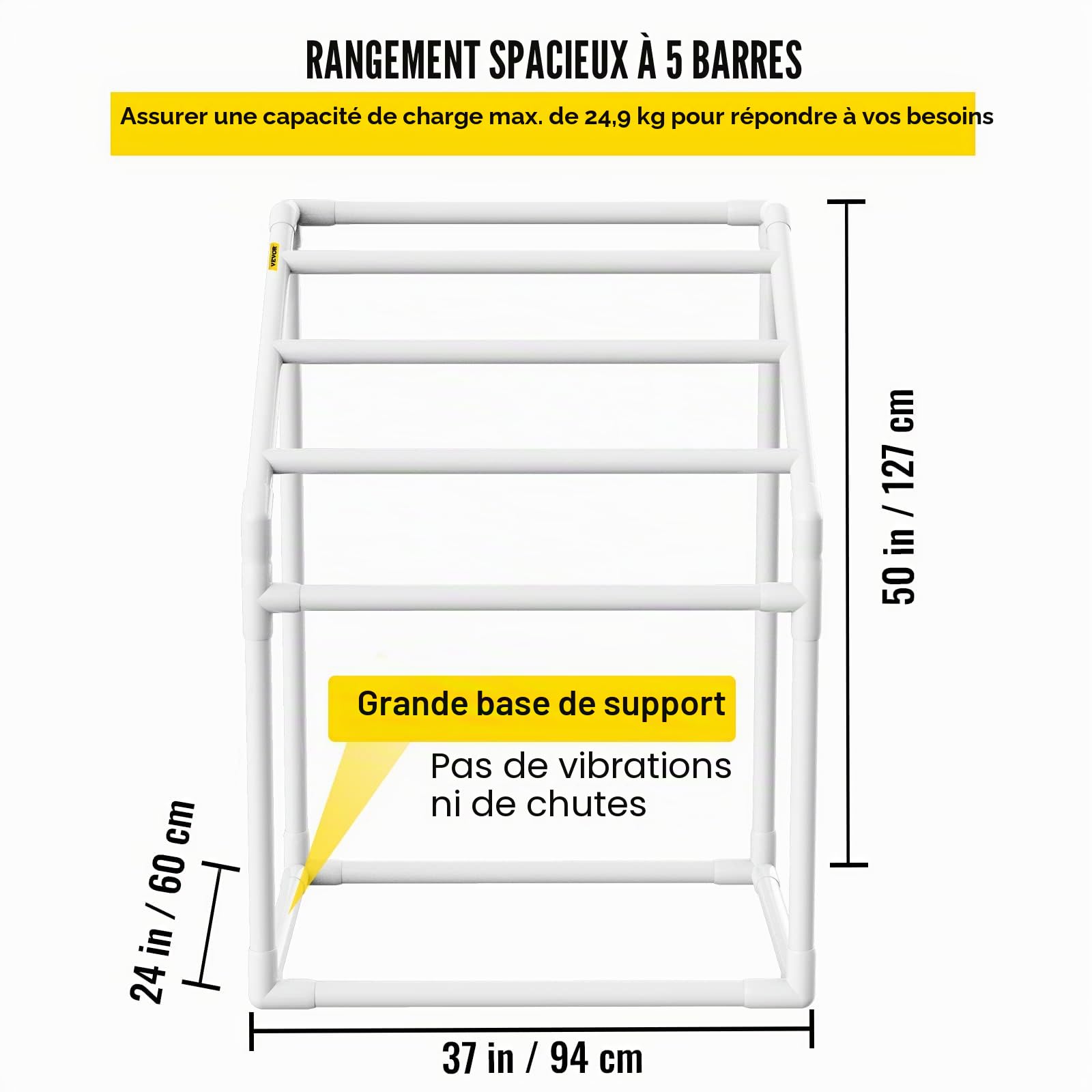 VEVOR Porte-Serviettes sur Pied à 5 Barres Range-Serviettes de Bains Support pour Serviettes en PVC Charge 25 kg Facile à Assembler Organisateur pour Piscine Salle de Bain Spa Extérieur Intérieur