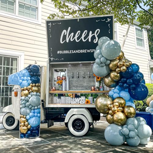 Image of Jobkoo Navy Blue Gold Balloons, 12 Inch Dusty Light Blue Golden Latex Balloon Set for Boys Birthday Winter Wonderland Wedding Baby Shower Party Decorations