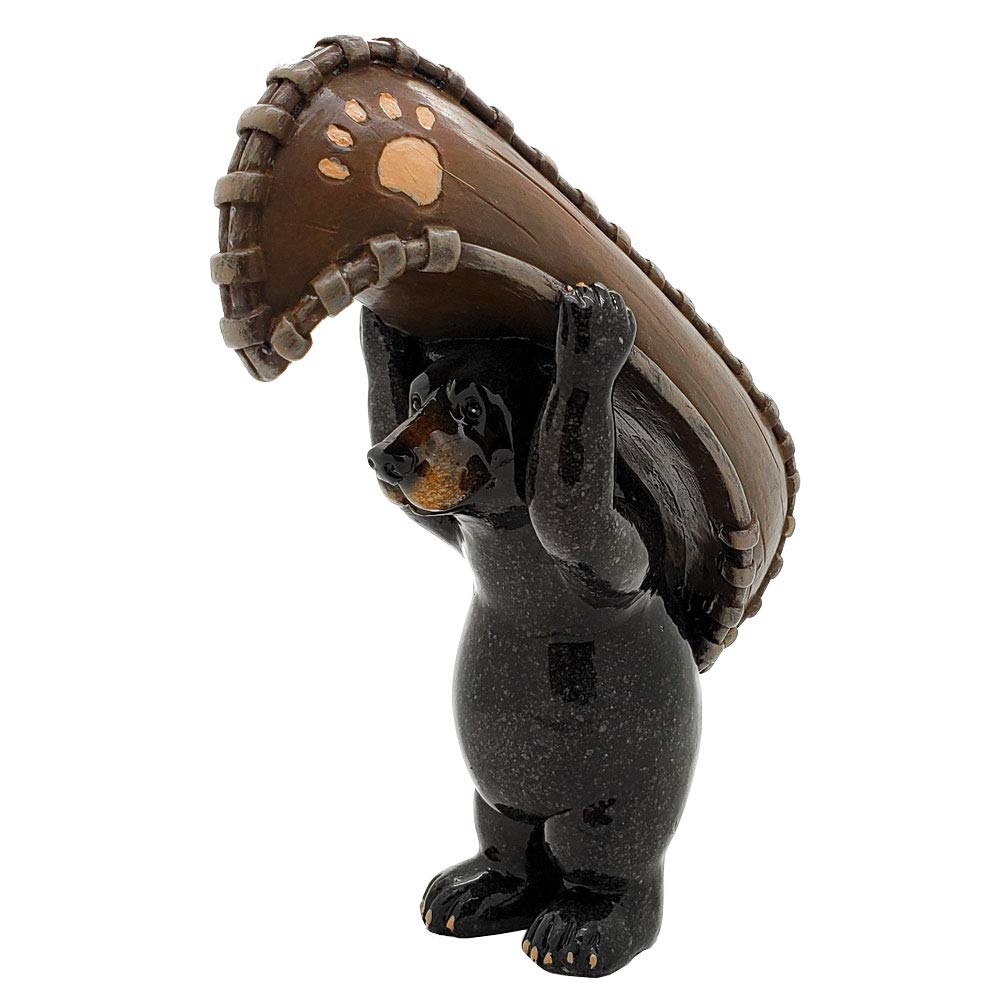 Figurine ours noir résine canoë idée cadeau anniversaire déco nature