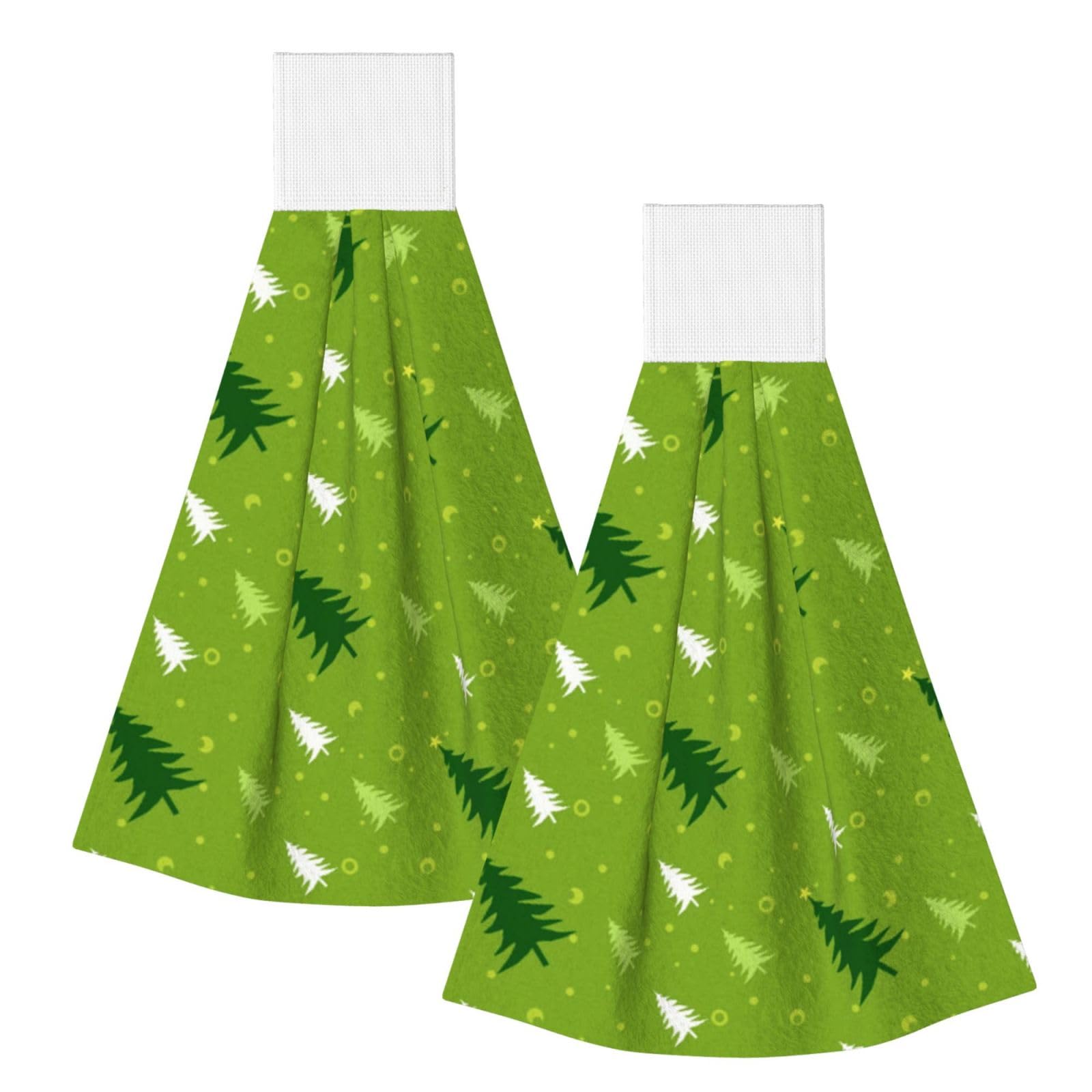 DOPKLNA Merry Christmas Pine Tree Pattern, 2 Pcs Hanging Coral Fiber Hand Towels for Bathroom, Absorbent Kitchen Towels